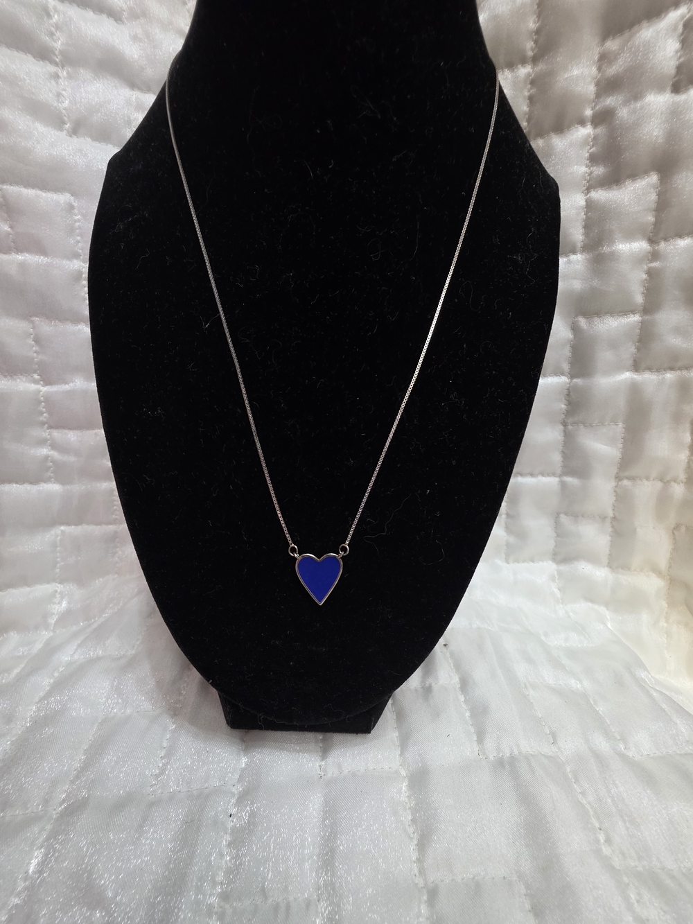 Blue Enamel Heart Pendant Necklace for Women - Minimal Sterling Silver Chain